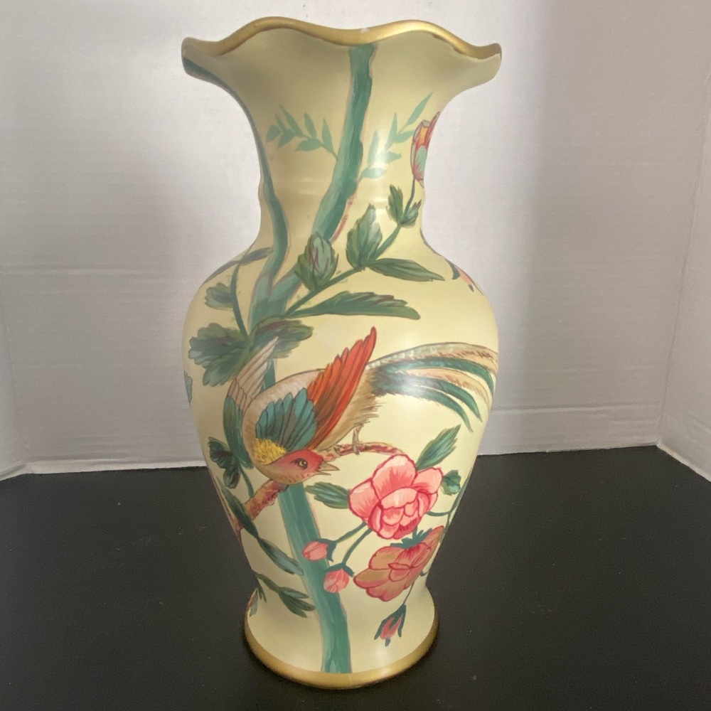 Floral Ceramic Vase with Bird Design